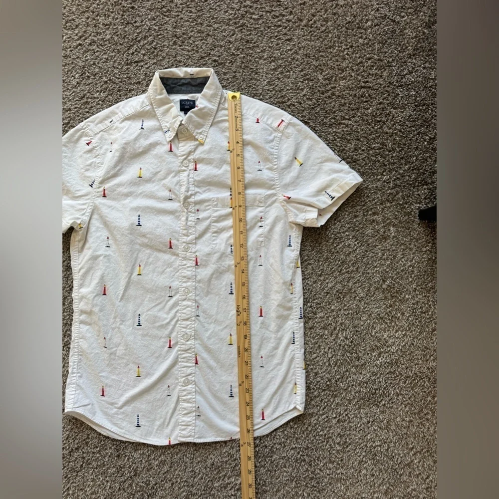 J. Crew Men's Short Sleeve Button Down White Shirt Lighthouses